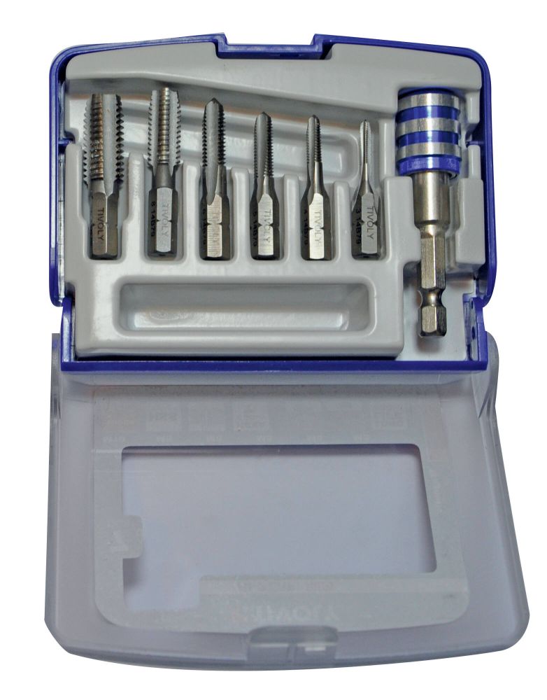 Tivoly 7 pièces - 6 tarauds HSS queue hexagonale M3 à M10 -Porte-embout Quick change