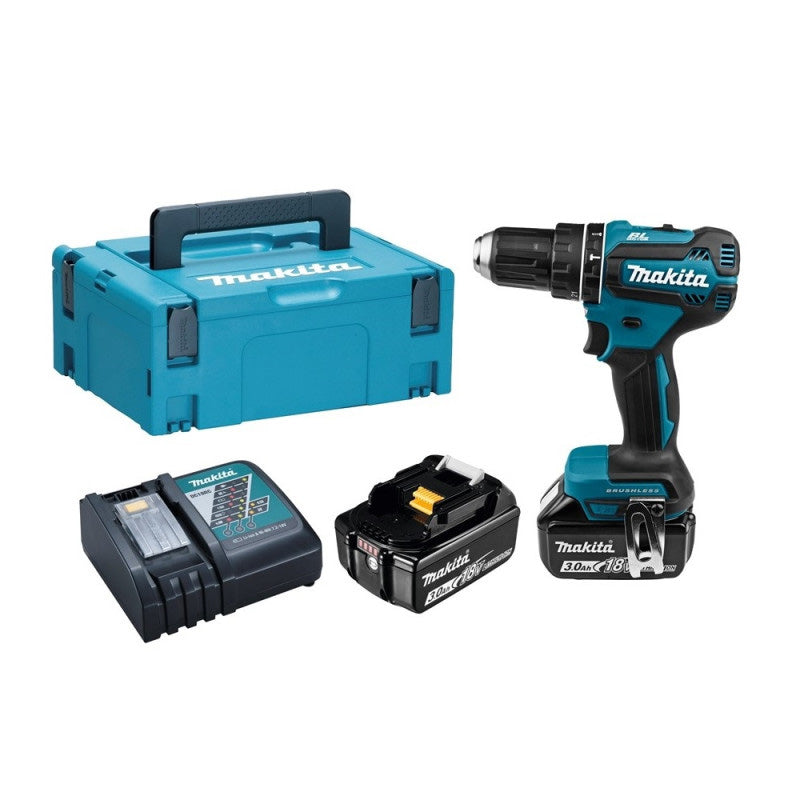 Perceuse visseuse à percussion Brushless 2x3Ah 18V MAKITA DHP485RFJ en MAKPAC