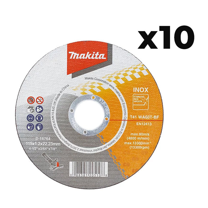Lot de 10 disques à tronçonner MAKITA D-18764-10 115 mm
