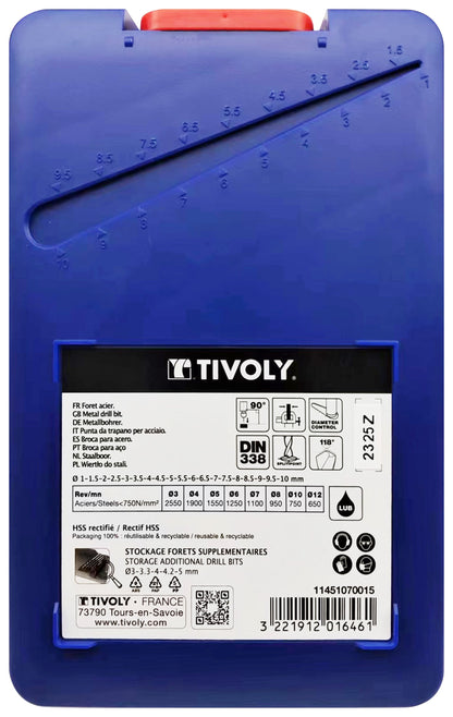 Tivoly   19 forets métaux HSS rectifiés pointe en croix Ø 1 à 10mm par 1/2