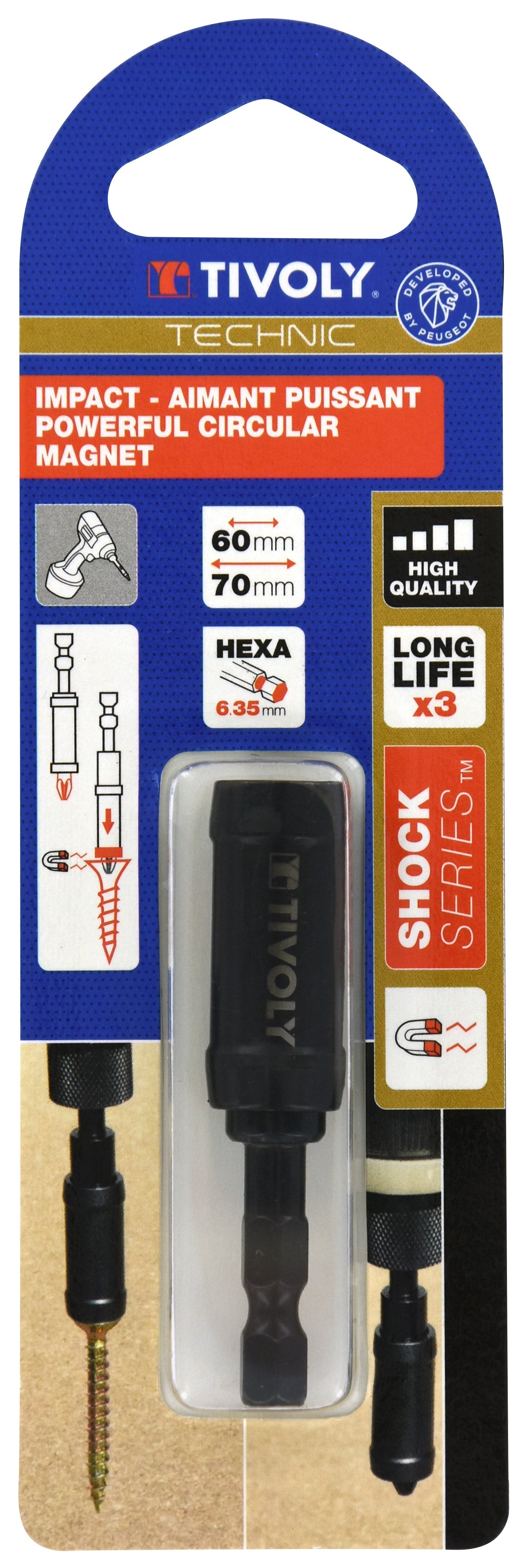 Tivoly   Porte-embout Impact aimanté pour vis longue et lourde