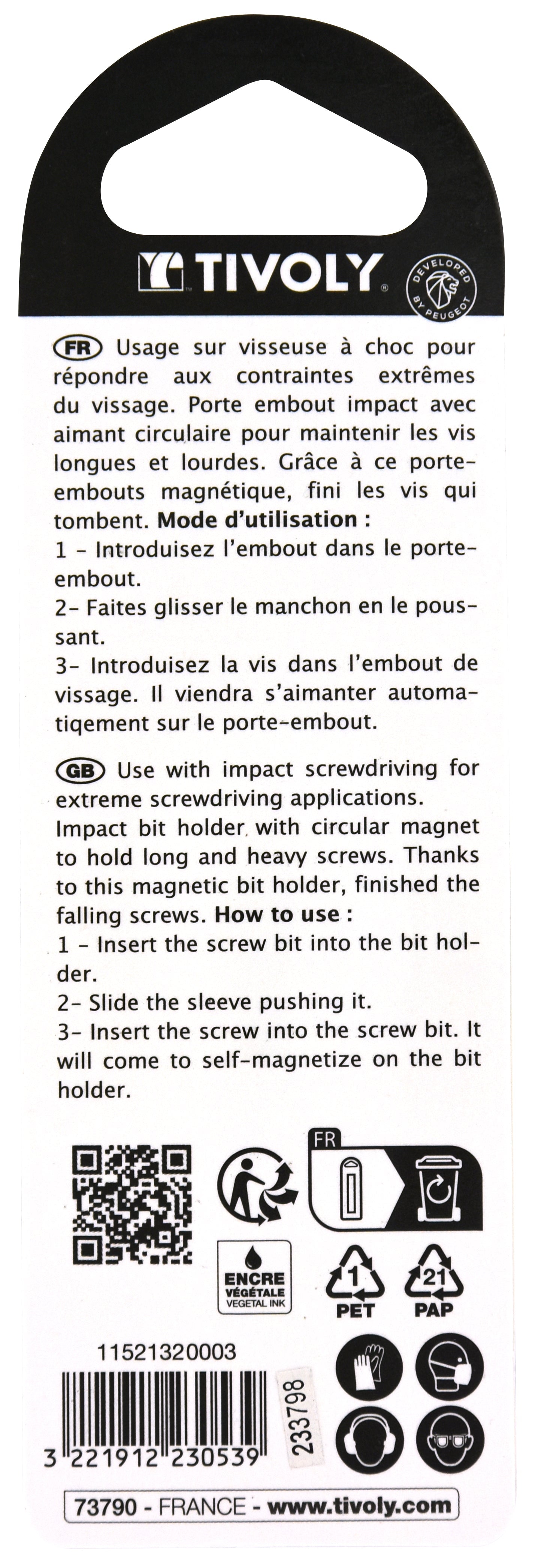Tivoly   Porte-embout Impact aimanté pour vis longue et lourde