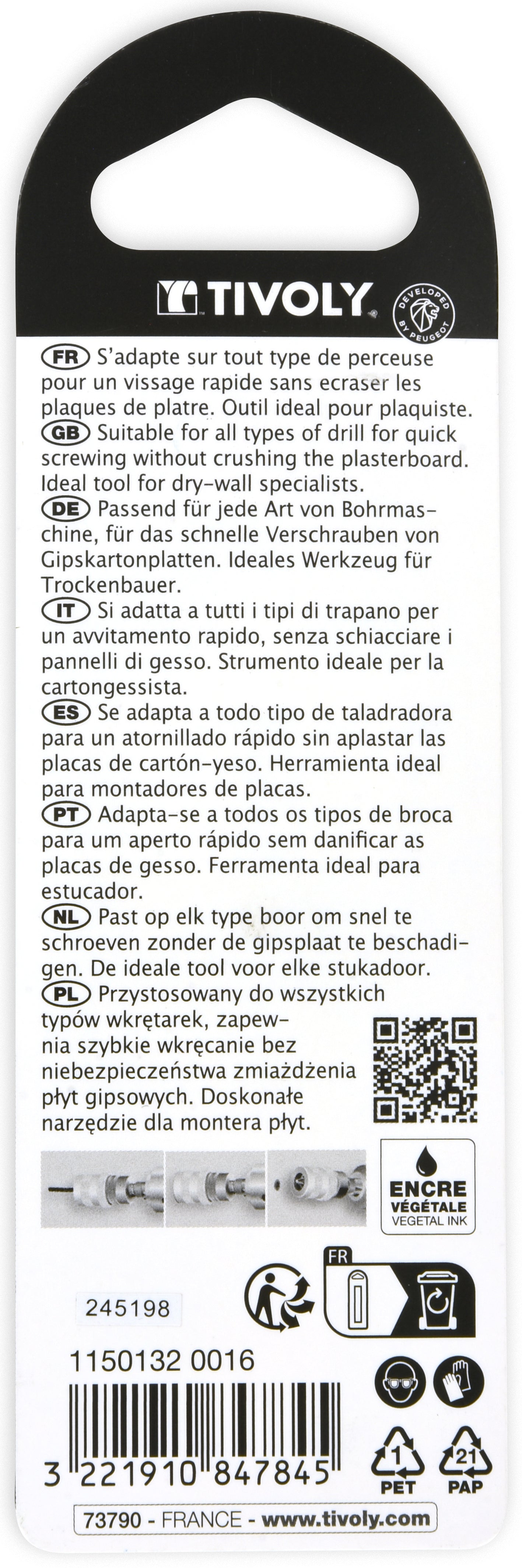 Tivoly   Spécial plaque de plâtre L75mm avec un embout de vissage PH2