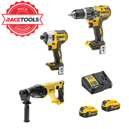 Pack 3 outils DEWALT Perceuse-visseuse à percussion + visseuse à choc +perforateur SDS-plus + 2 batteries + chargeur