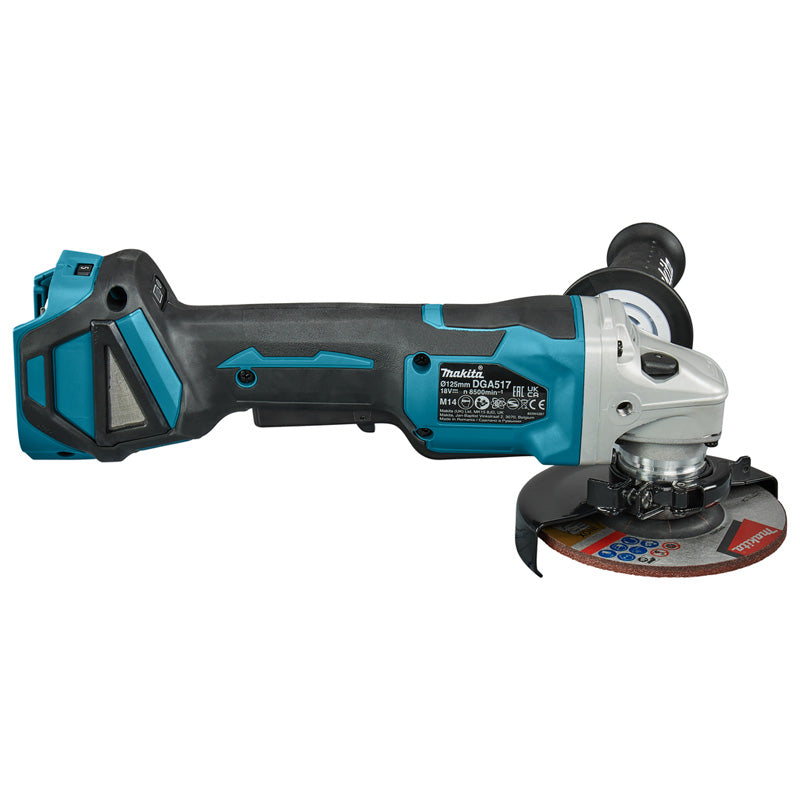 Meuleuse Ø125 mm 18V Brushless MAKITA DGA517ZJ Variateur et bouton homme mort avec Makpak