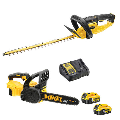 Pack 2 outils DEWALT DCKRT01GA Tronçonneuse + Taille-haie 18V + 2 batteries + chargeur