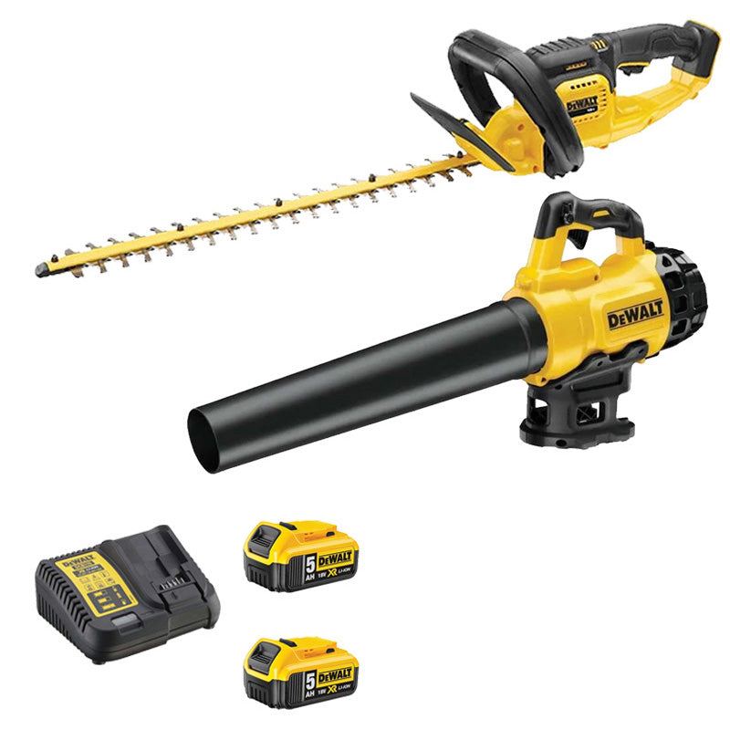 Pack 2 outils DEWALT DCKRT02GA Souffleur + Taille-haie 18V + 2 batteries + chargeur