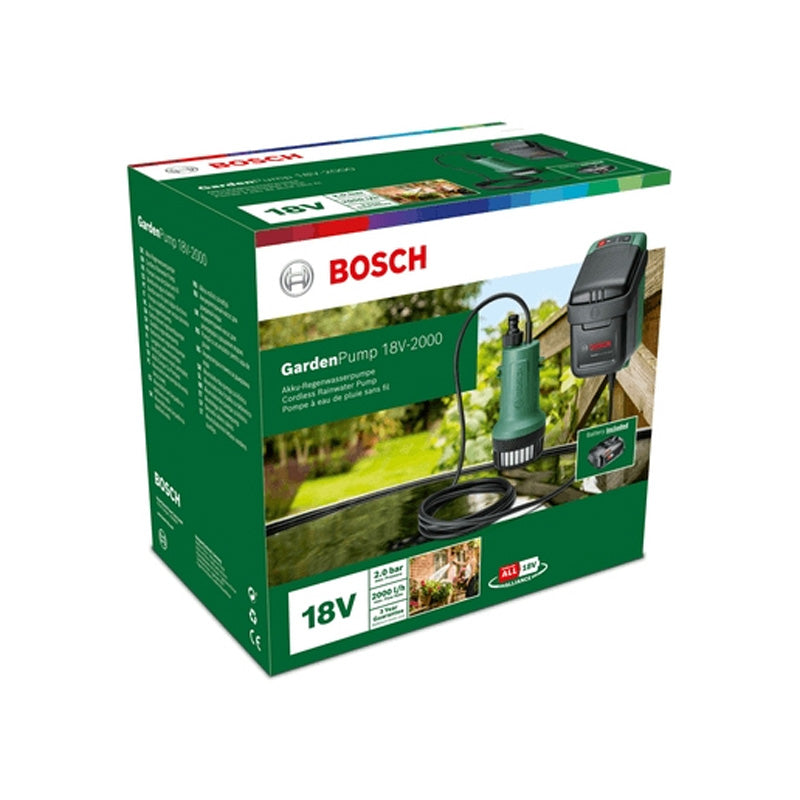 Pompe à eau de pluie sans-fil BOSCH GardenPump 18V-2000 avec 1 batterie 2,5Ah