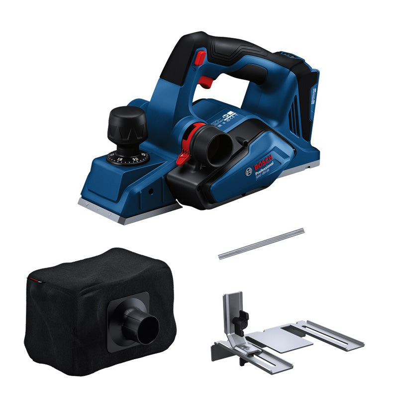 Rabot 82mm 18V BOSCH GHO 18V-26 solo L-Boxx, butée et sac à poussière