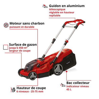 Tondeuse à gazon sans fil RASARRO 36/38 Power X-Change EINHELL 3413180 avec 2 Batteries 4,0 Ah et Chargeur rapide