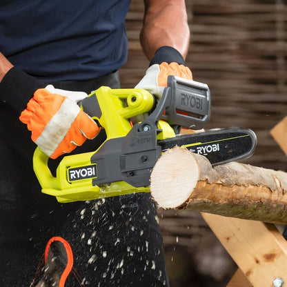 Tronçonneuse compacte 18V - RYOBI RY18CS20A-125 - guide 20 cm - 4,6 m/s - tendeur latéral - 1 batterie lithium+ 18V 2,5 Ah et 1 chargeur 1,5 Ah