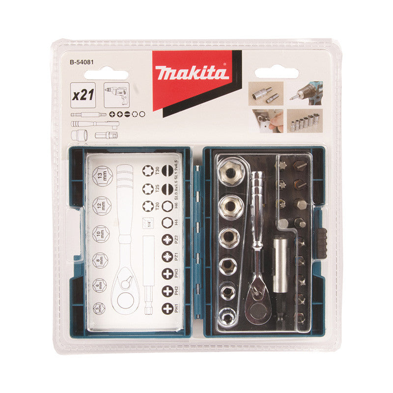 Coffret Fixation Clé à cliquet + 20 accessoires MAKITA B-54081