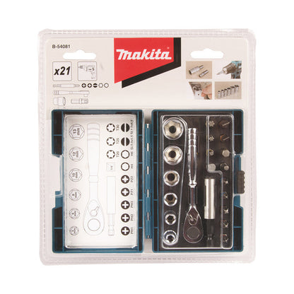 Coffret Fixation Clé à cliquet + 20 accessoires MAKITA B-54081