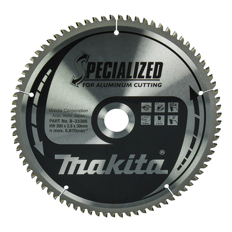 Lame carbure ''Specialized'' pour aluminium, pour scies sur table MAKITA B-33386, 260/30/80