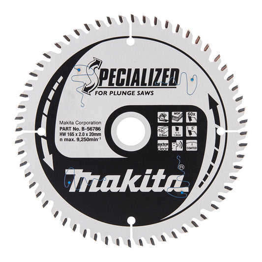Lame pour scie circulaire TCT spécialisé MAKITA B-56786 165x20mm, 60 dents