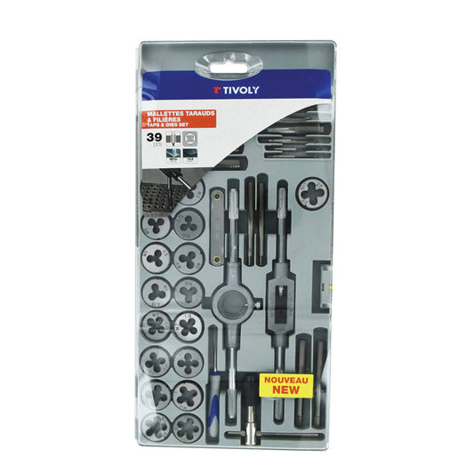 Tivoly   39 pièces -17 tarauds + 17 filières M3 à M12 & MF4 à MF12 + 1 jauge à filet + 1 tournevis + 2 porte-tarauds + 1 porte-filière