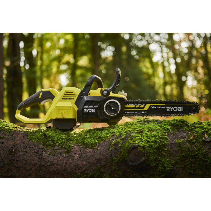 Tronçonneuse Brushless RYOBI RY36CSX35A-150 36V - Guide 35cm - 21 m/s - tendeur sans outil - 1 batterie lithium+ 36V 5,0 Ah et 1 chargeur 1,7 A